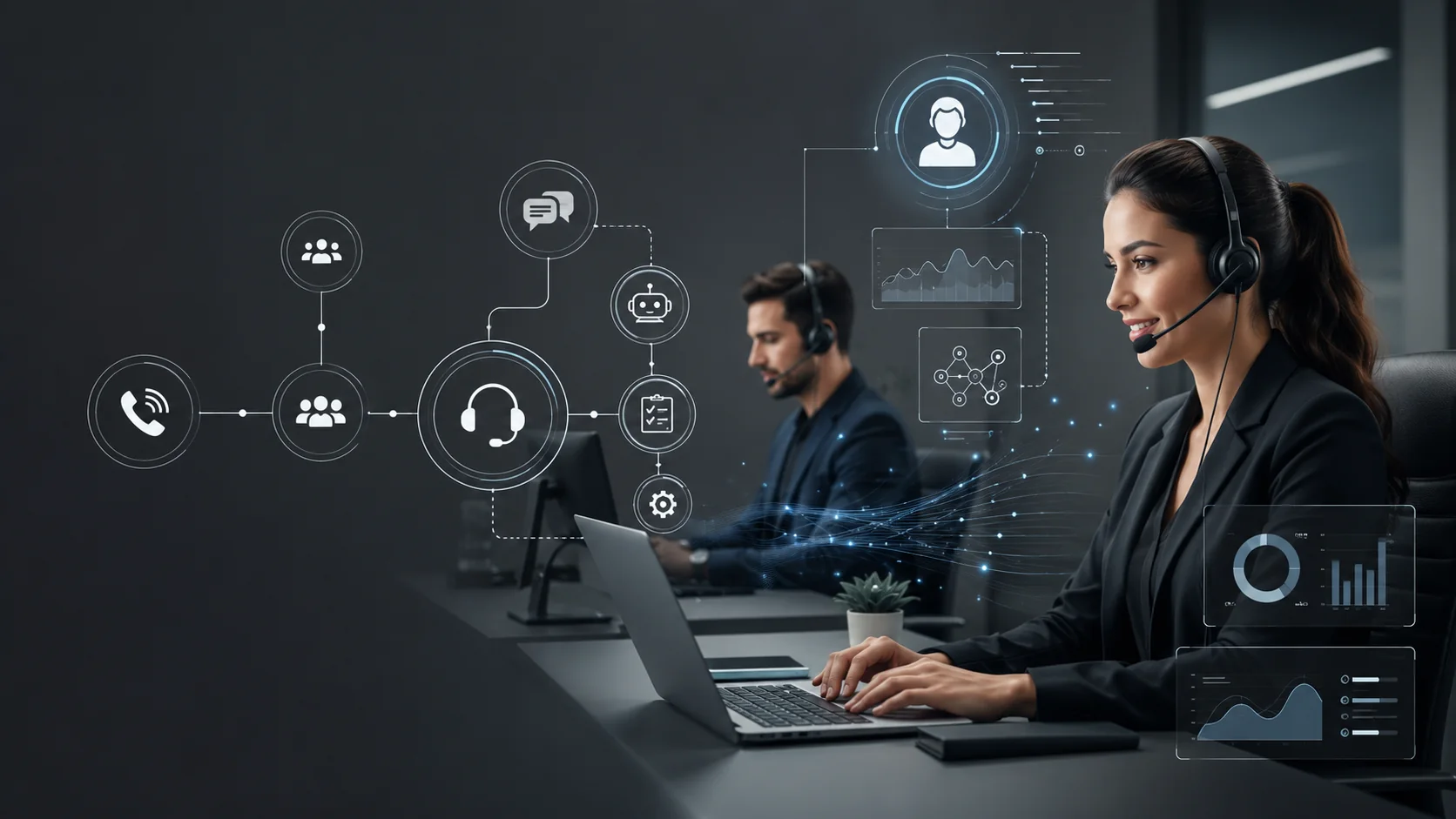 Painel de discador inteligente mostrando produtividade do call center