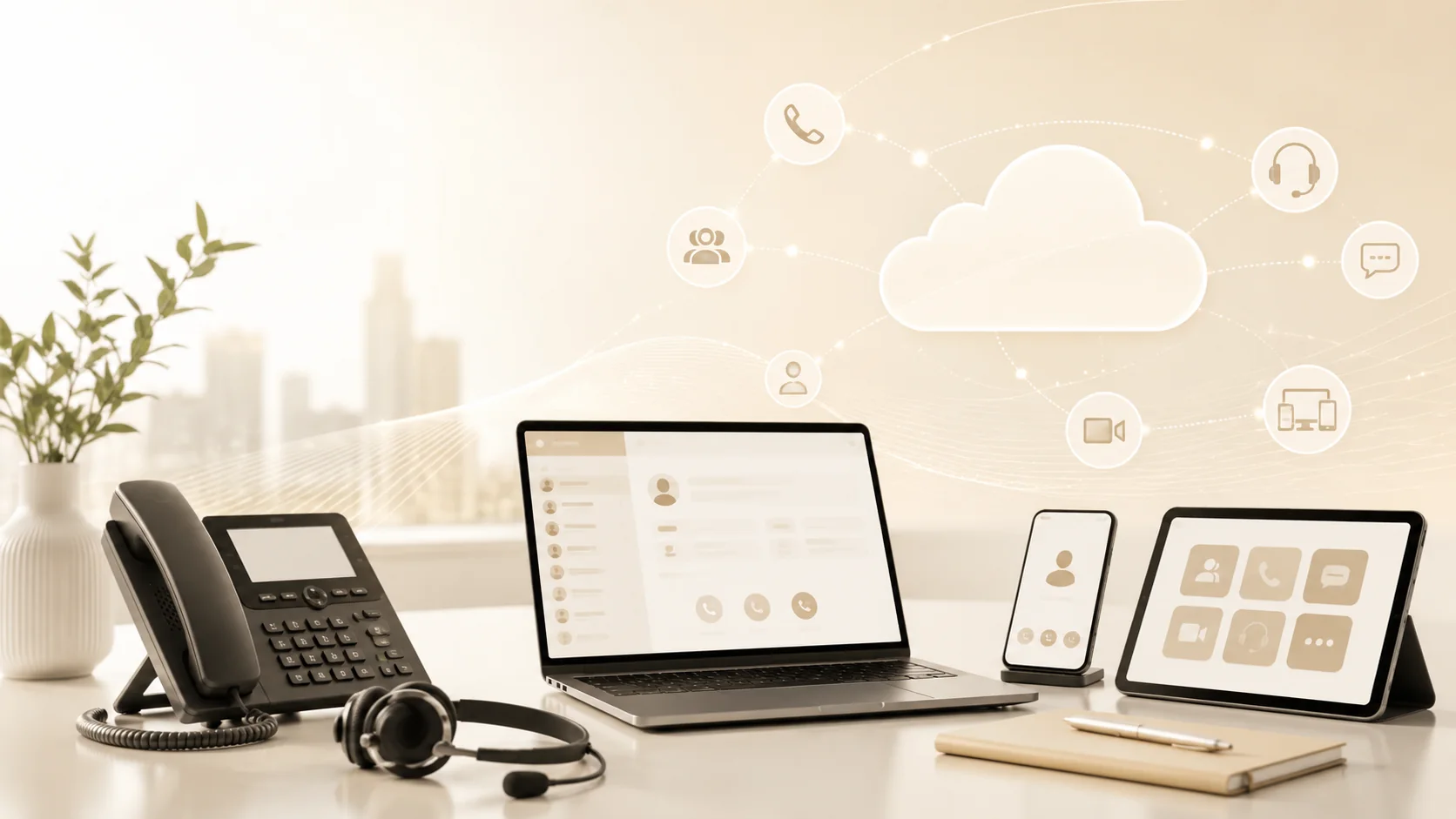 Telefone IP e dispositivos conectados a um PABX em nuvem